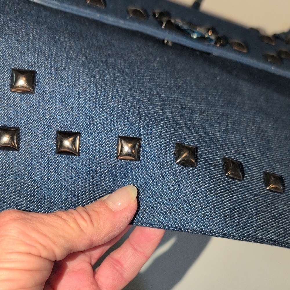 Studded Denim Chain Shoulder Bag - Picture 10 of 10